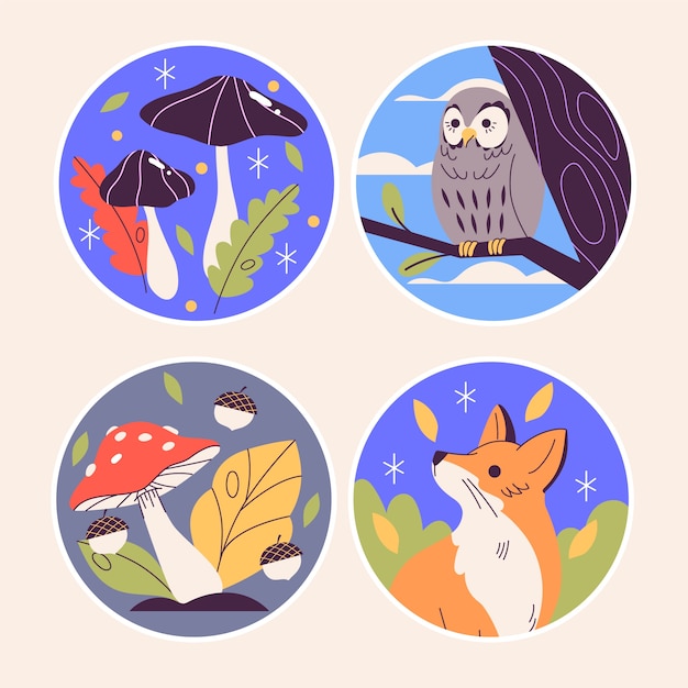 Conjunto de pegatinas de bosque ingenuo