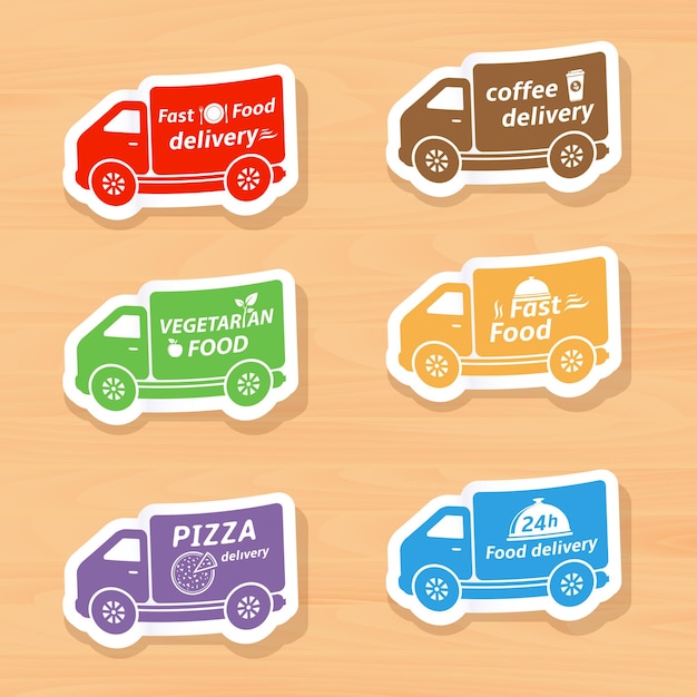 Conjunto de pegatinas de coche de entrega de comida rápida.