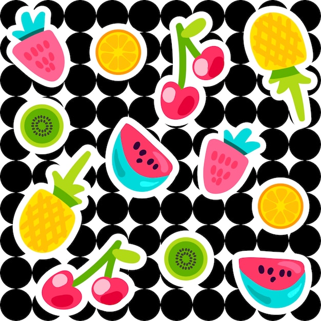 Conjunto de pegatinas de colores de doodle de frutas