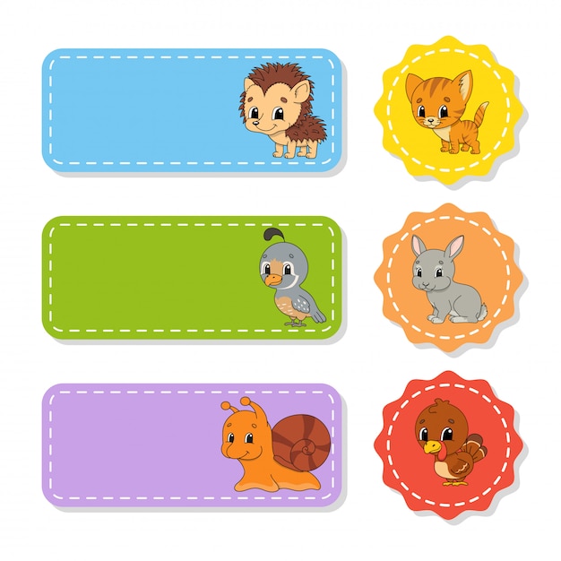 Conjunto de pegatinas de colores con lindos personajes.