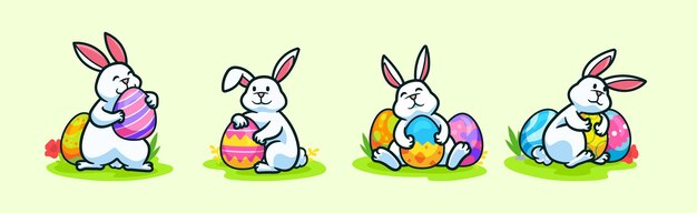 El conjunto de pegatinas del conejo de Pascua no es un vector de personajes de dibujos animados