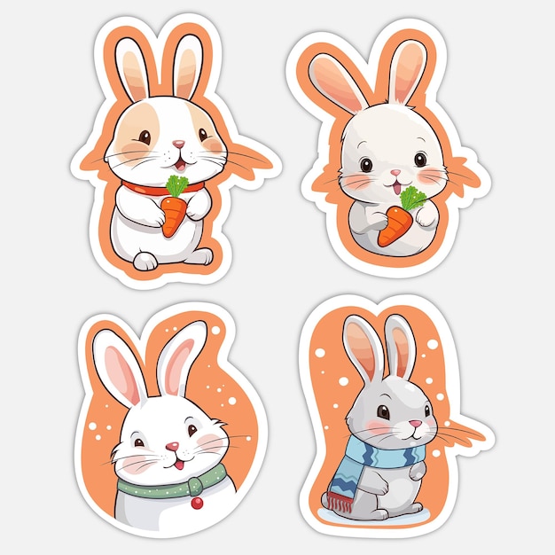 Vector conjunto de pegatinas para conejos lindos