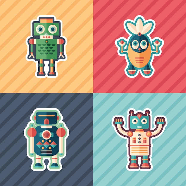 Conjunto de pegatinas curiosos robots