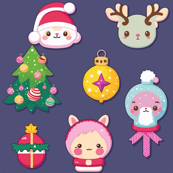 Vector conjunto de pegatinas de decoración navideña hoja de colección de pegatinas imprimibles de atributos de navidad colección de invierno