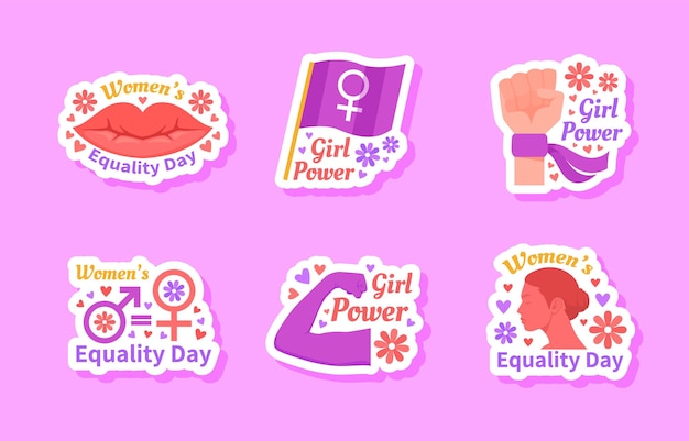 Vector conjunto de pegatinas del día de la igualdad de la mujer