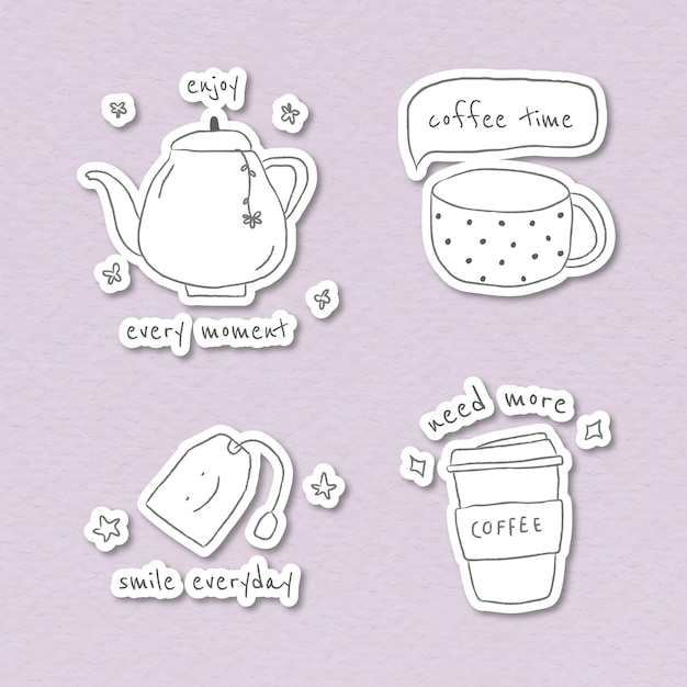 Conjunto de pegatinas de diario de doodle de café lindo