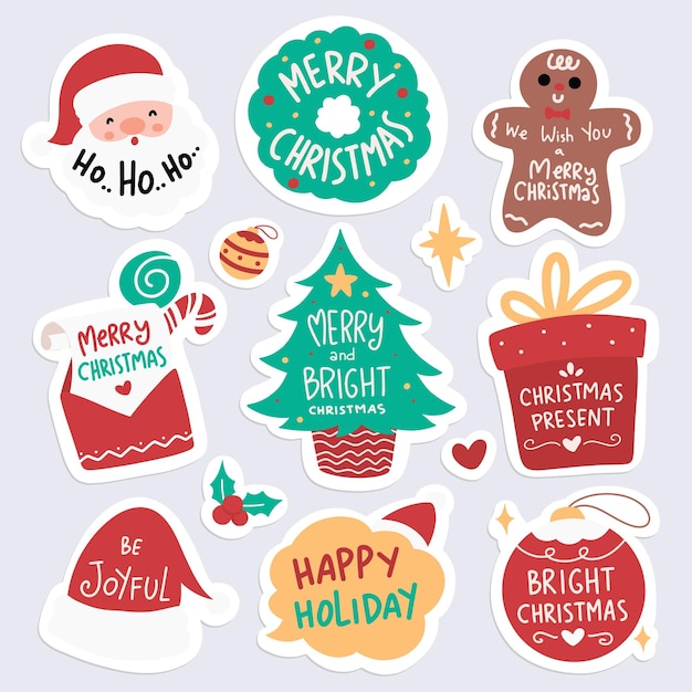 Vector conjunto de pegatinas de dibujos animados de navidad dibujadas a mano