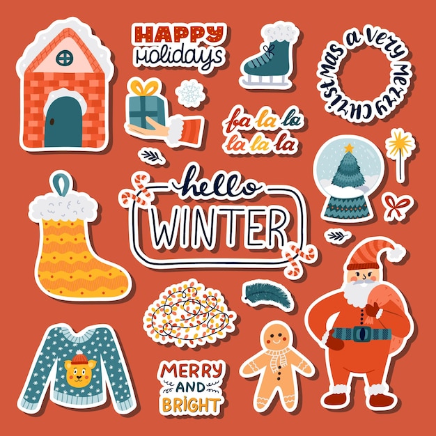 Conjunto de pegatinas de dibujos animados de Navidad y Navidad para la decoración del diario del planificador Listo para imprimir lista