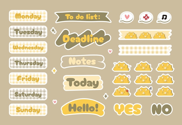Conjunto de pegatinas de dinosaurio amarillo Daily Journal