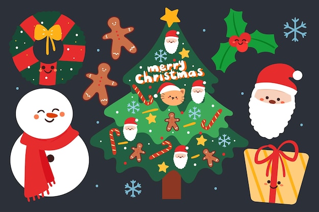 conjunto de pegatinas de elementos de invierno y navidad de dibujos animados lindo