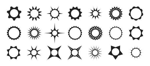 Conjunto de pegatinas de explosión de estrellas Diseño de silueta de estilo plano retro para etiquetas de carteles de banner de promoción