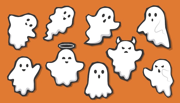 Conjunto de pegatinas de fantasmas de Halloween con diferentes emociones concepto de Halloween fantasmas de Hallowe'en