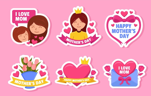 Vector conjunto de pegatinas de feliz día de la madre