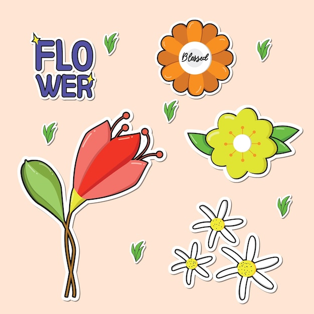 Vector conjunto de pegatinas de flores hermosas