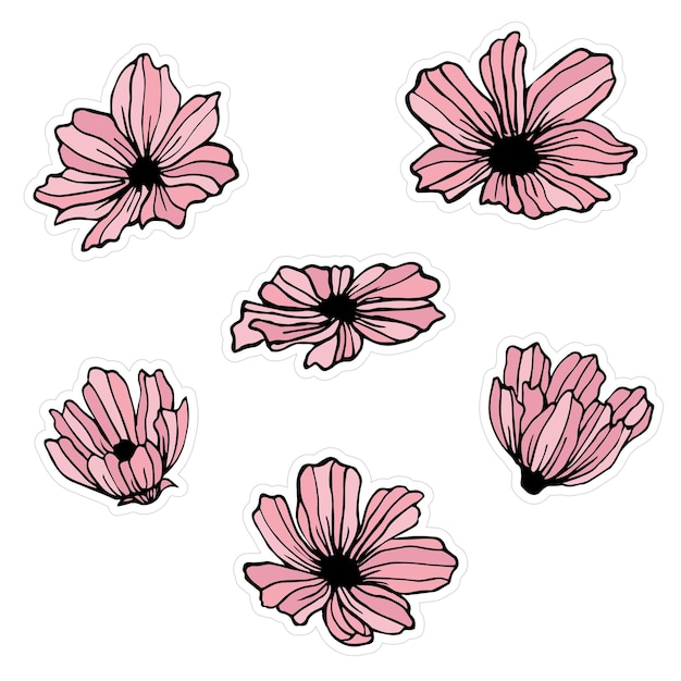 Conjunto de pegatinas de flores rosas