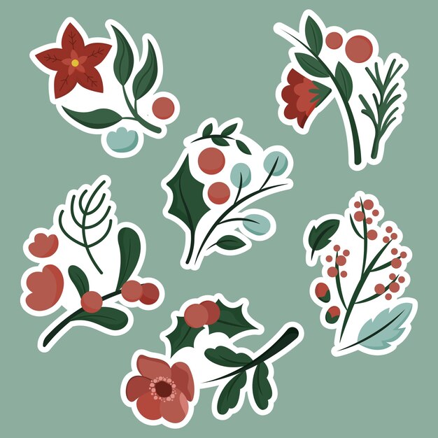 Vector conjunto de pegatinas de flores silvestres de invierno