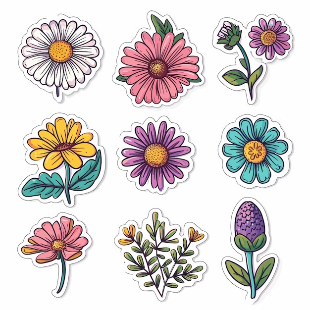 Vector conjunto de pegatinas de flores