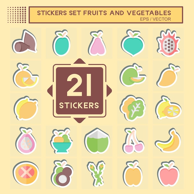 Conjunto de pegatinas Frutas y verduras relacionadas con el símbolo saludable editable