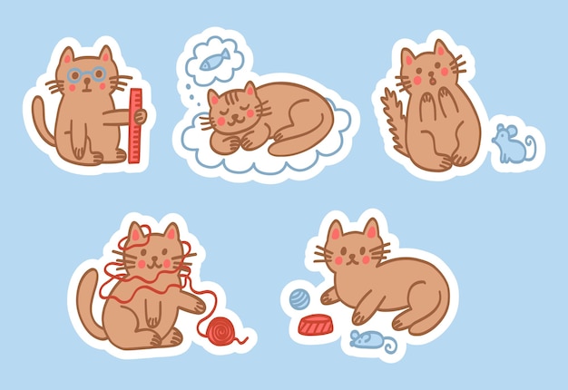 Conjunto de pegatinas de gatos lindos Personas fáciles, felices y lúdicas para imprimir carteles de carteles y álbumes de recortes