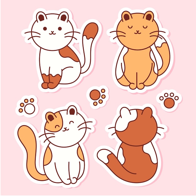 Un conjunto de pegatinas con gatos Pets Doodles aislado sobre un fondo blanco.