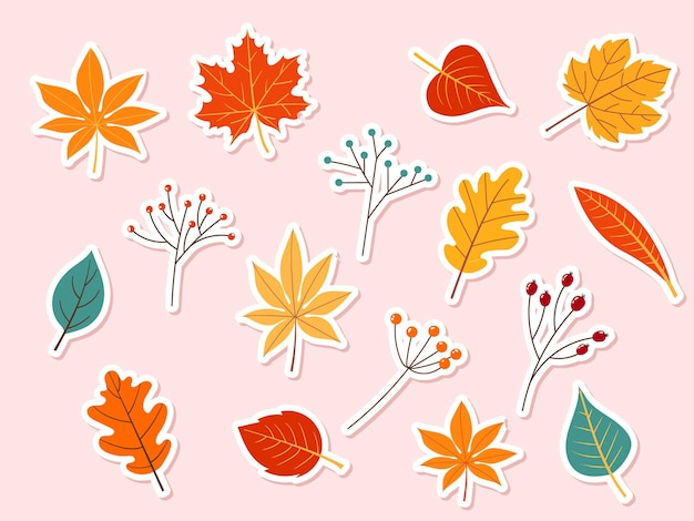 conjunto de pegatinas de hojas de otoño Ilustración vectorial