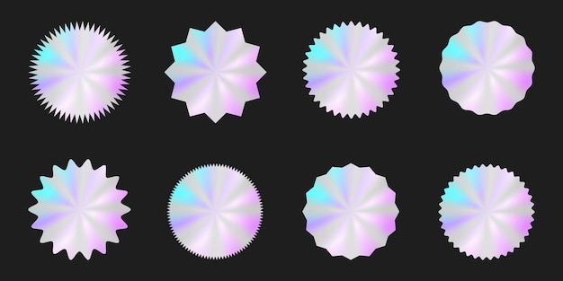 Conjunto de pegatinas holográficas para el emblema de la etiqueta Formas de gradiente de hologramas para productos de alta calidad Vector