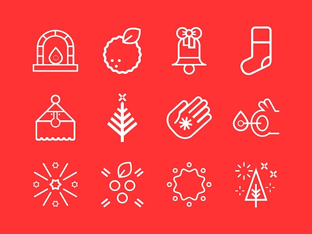 Vector conjunto de pegatinas de icono de navidad de vacaciones de invierno