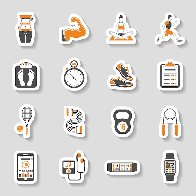 Vector conjunto de pegatinas de iconos de fitness