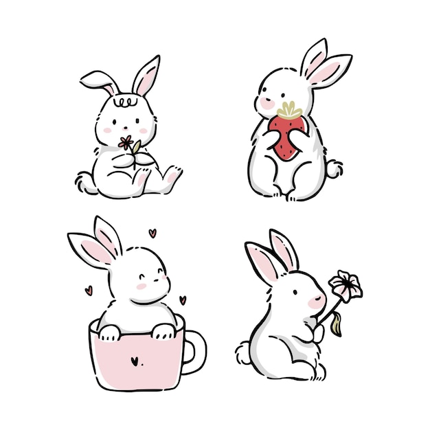 El conjunto de pegatinas de kawaii cute bunny ilustración vector