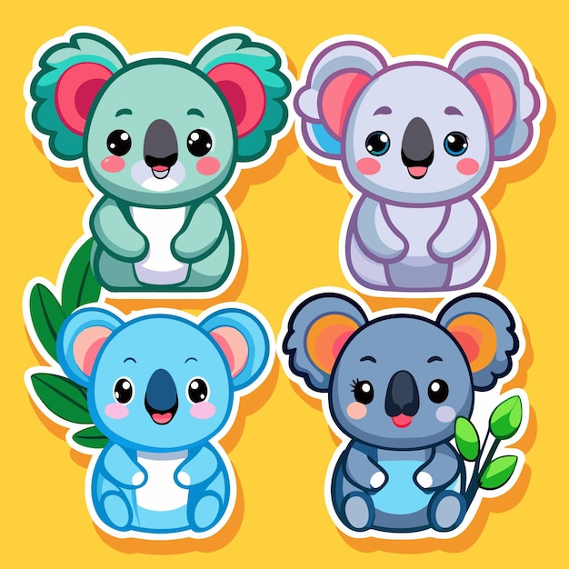 Conjunto de pegatinas de Koala de dibujos animados