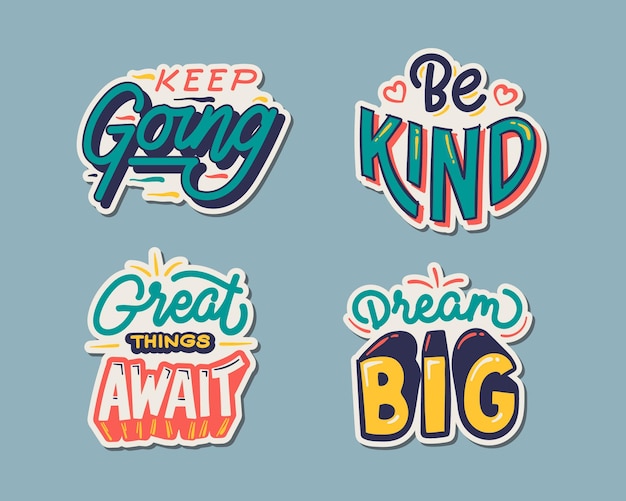 Vector conjunto de pegatinas de letras positivas de tema retro