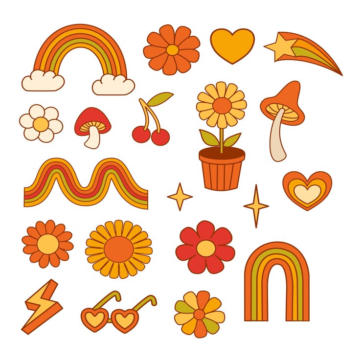 Vector un conjunto de pegatinas lindas y groovy