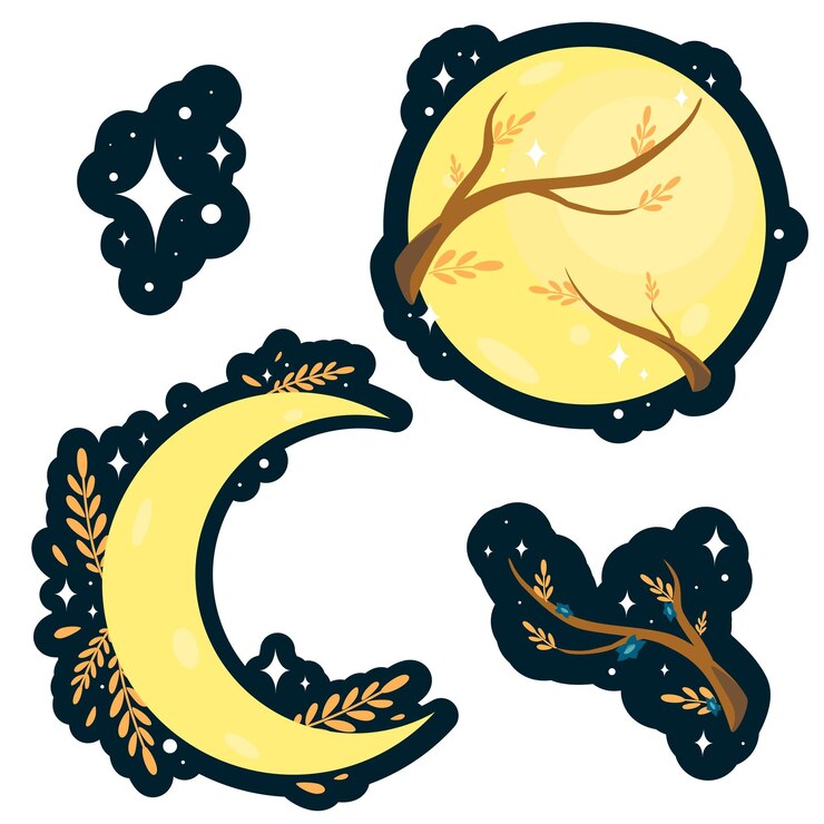 conjunto de pegatinas luna ramas estrellas