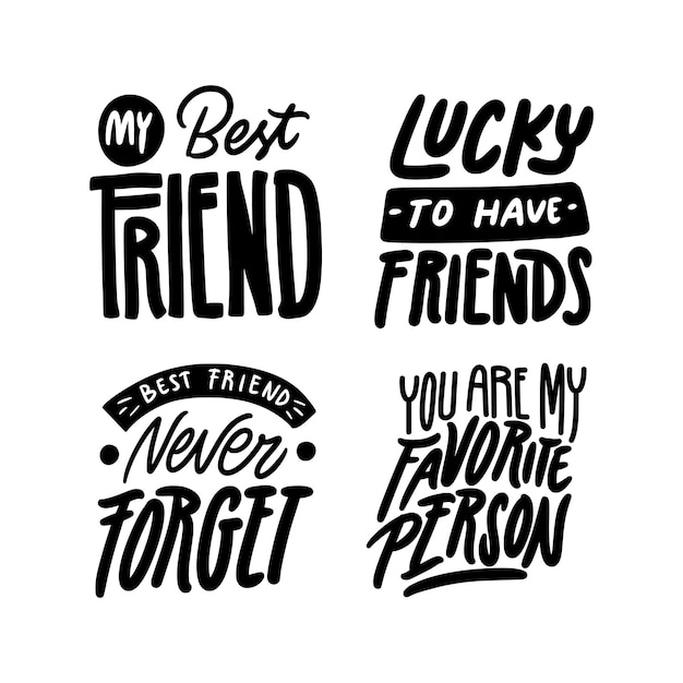 Vector conjunto de pegatinas de mejores amigos de letras negras