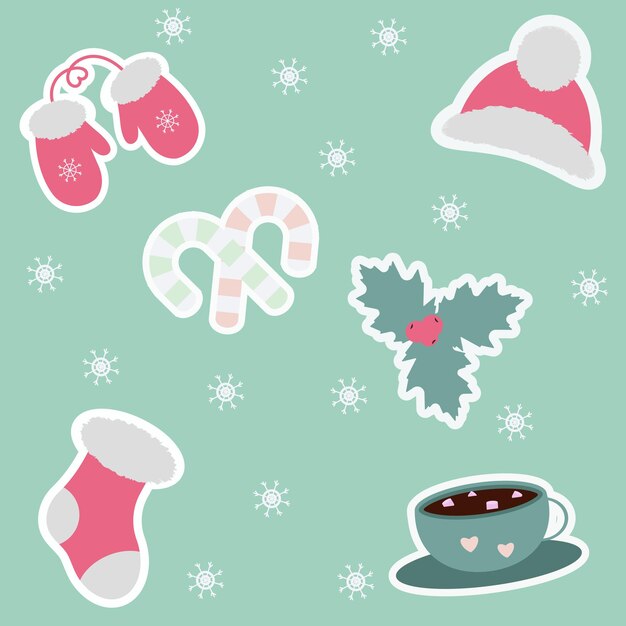 conjunto de pegatinas de navidad y año nuevo