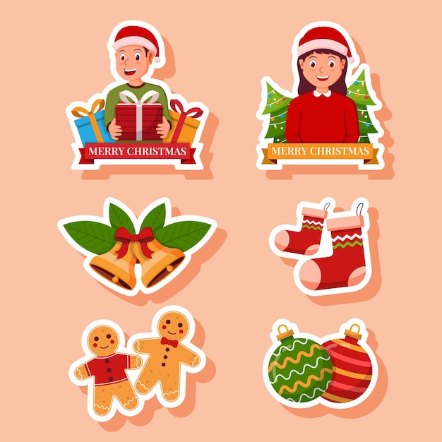 un conjunto de pegatinas para Navidad con una chica en el frente