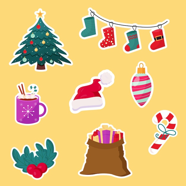 Conjunto de pegatinas de Navidad Vector