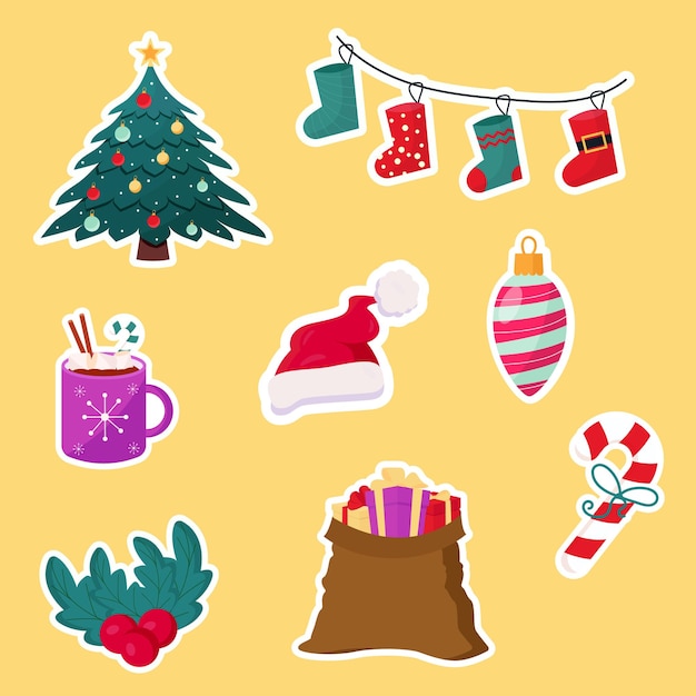 Conjunto de pegatinas de navidad vector