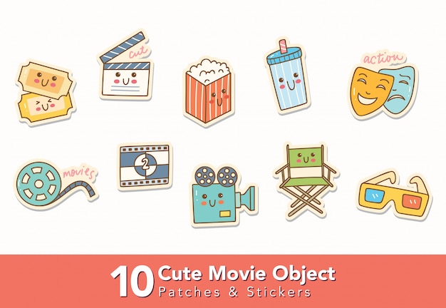 Conjunto de pegatinas de objetos de película linda