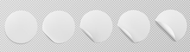 Conjunto de pegatinas de papel blanco de vector de formas redondas con esquinas curvas aisladas.