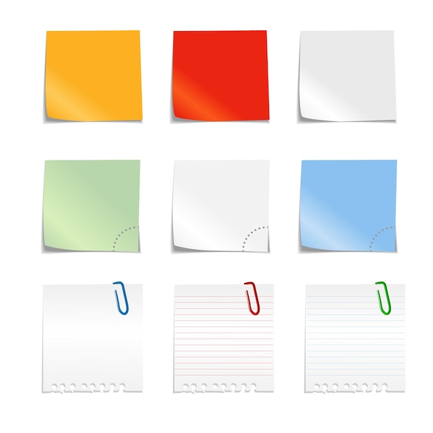 Conjunto de pegatinas de papel de color aislado en blanco