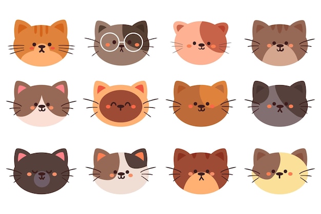 conjunto de pegatinas de personaje de gato de dibujos animados lindo dibujo a mano