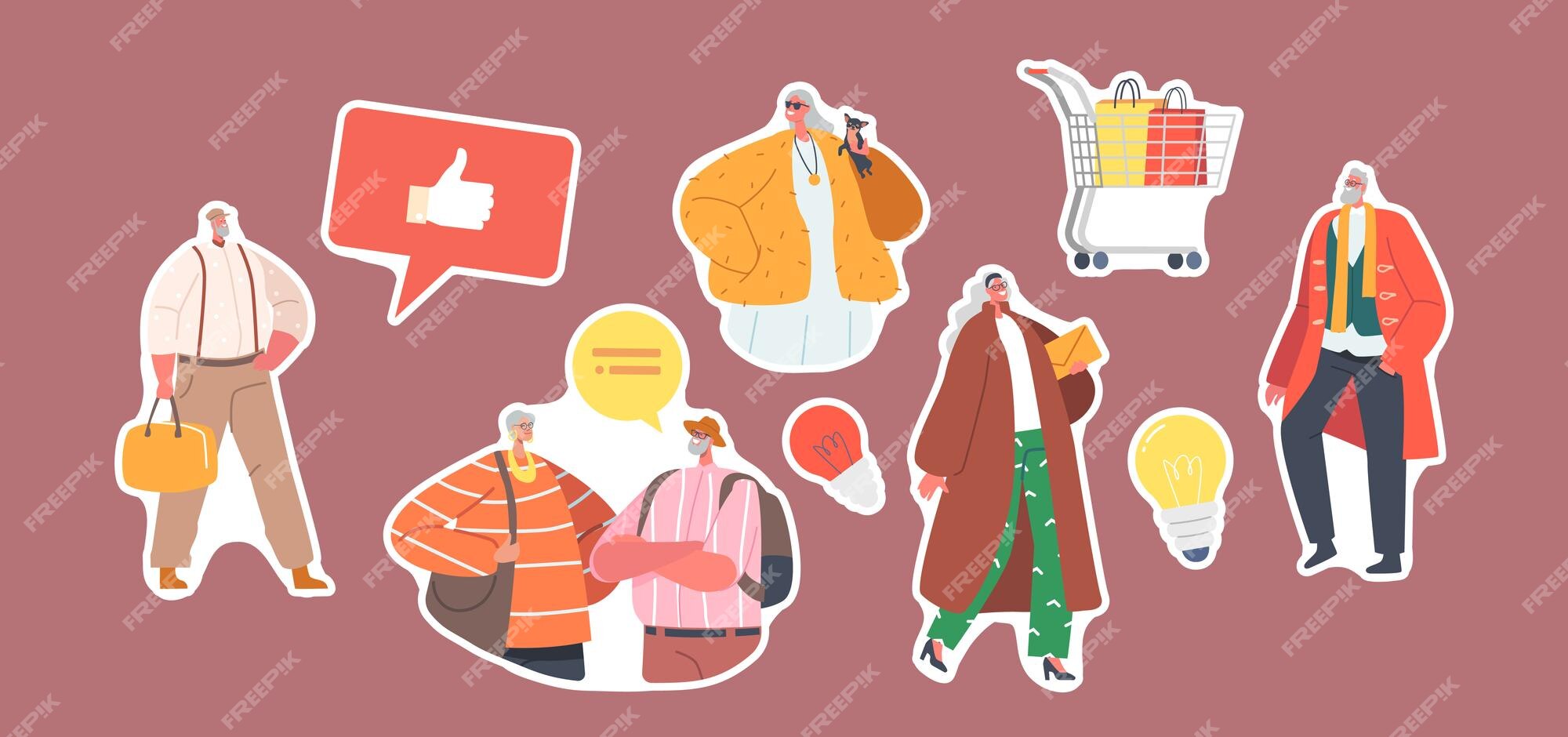 Conjunto de pegatinas personajes masculinos y femeninos de moda usan ropa de moda aislados hombres o mujeres mayores con estilo posando pensionistas modernos y elegantes personas de dibujos animados vector ilustración | Conjunto de pegatinas personajes masculinos y femeninos de moda usan ropa de moda aislados hombres o mujeres mayores con estilo posando pensionistas modernos y elegantes personas de dibujos animados vector ilustración |