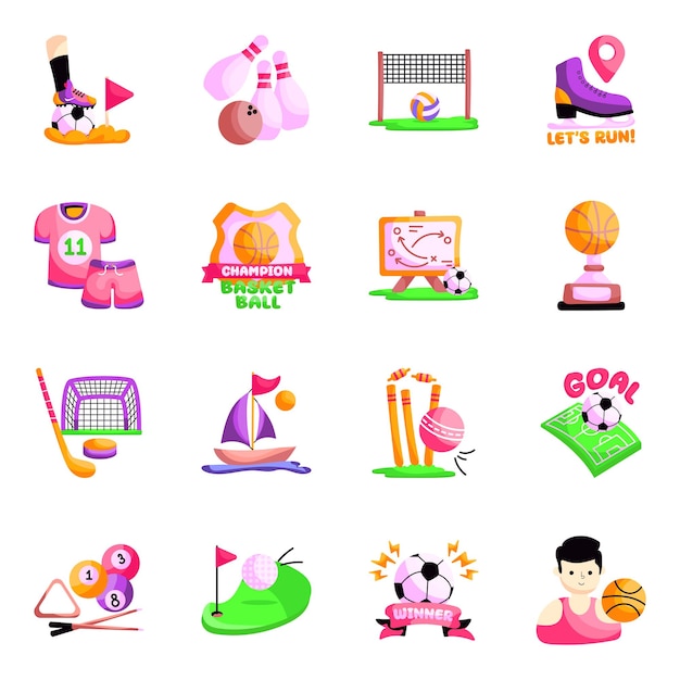 Conjunto de pegatinas planas de juego
