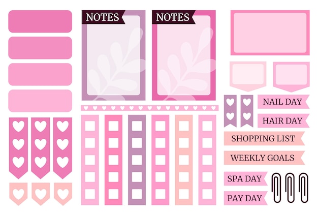 Conjunto de pegatinas de planificador semanal rosa para agenda y cuaderno