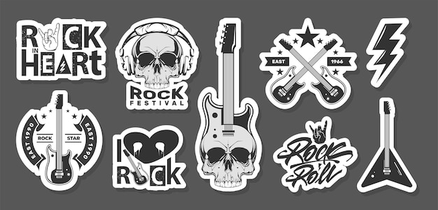 Vector conjunto de pegatinas de rock and roll. parche de música dura