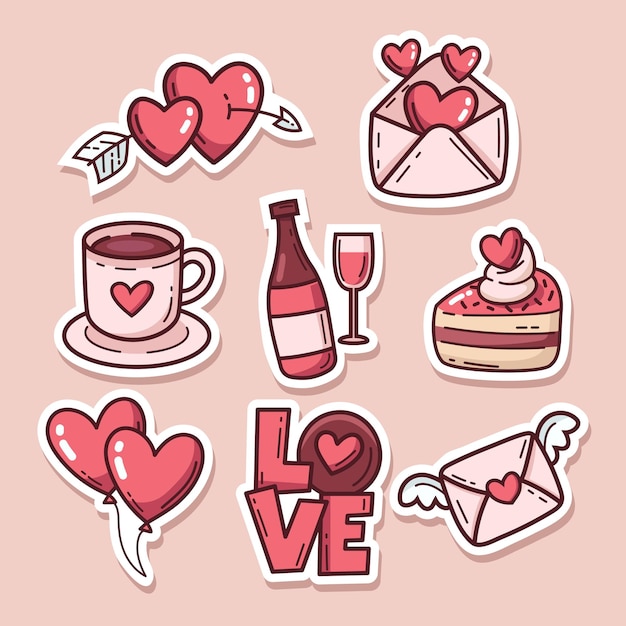 Conjunto de pegatinas románticas de dibujos animados de San Valentín
