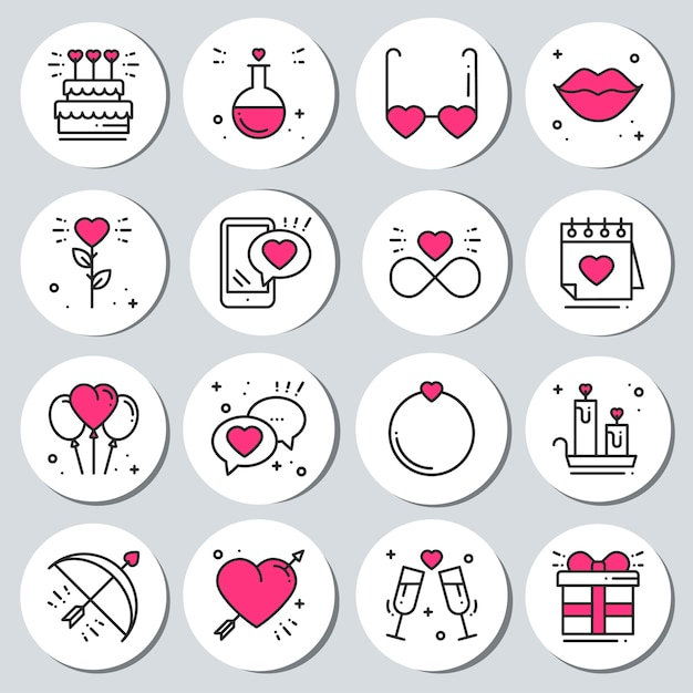 Conjunto de pegatinas de San Valentín. Etiquetas insignias.