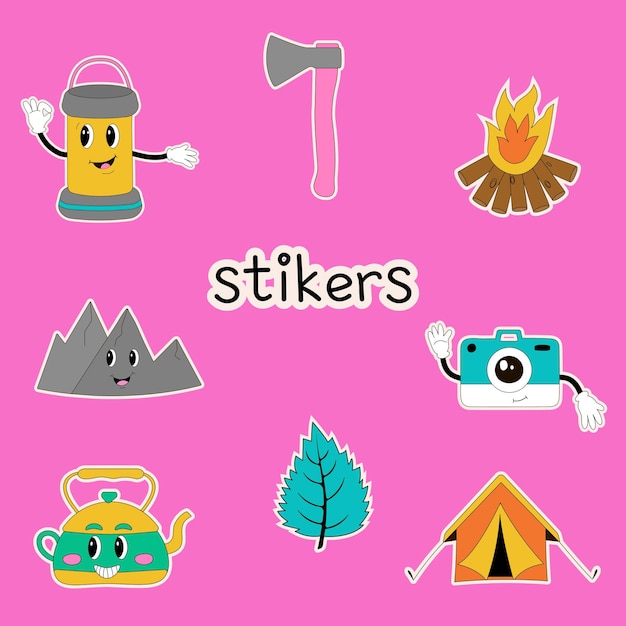 Conjunto de pegatinas de trekking y senderismo Y2k