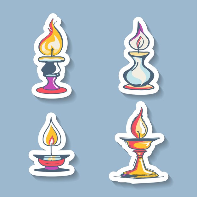 Vector conjunto de pegatinas de varios diseños de velas con llamas